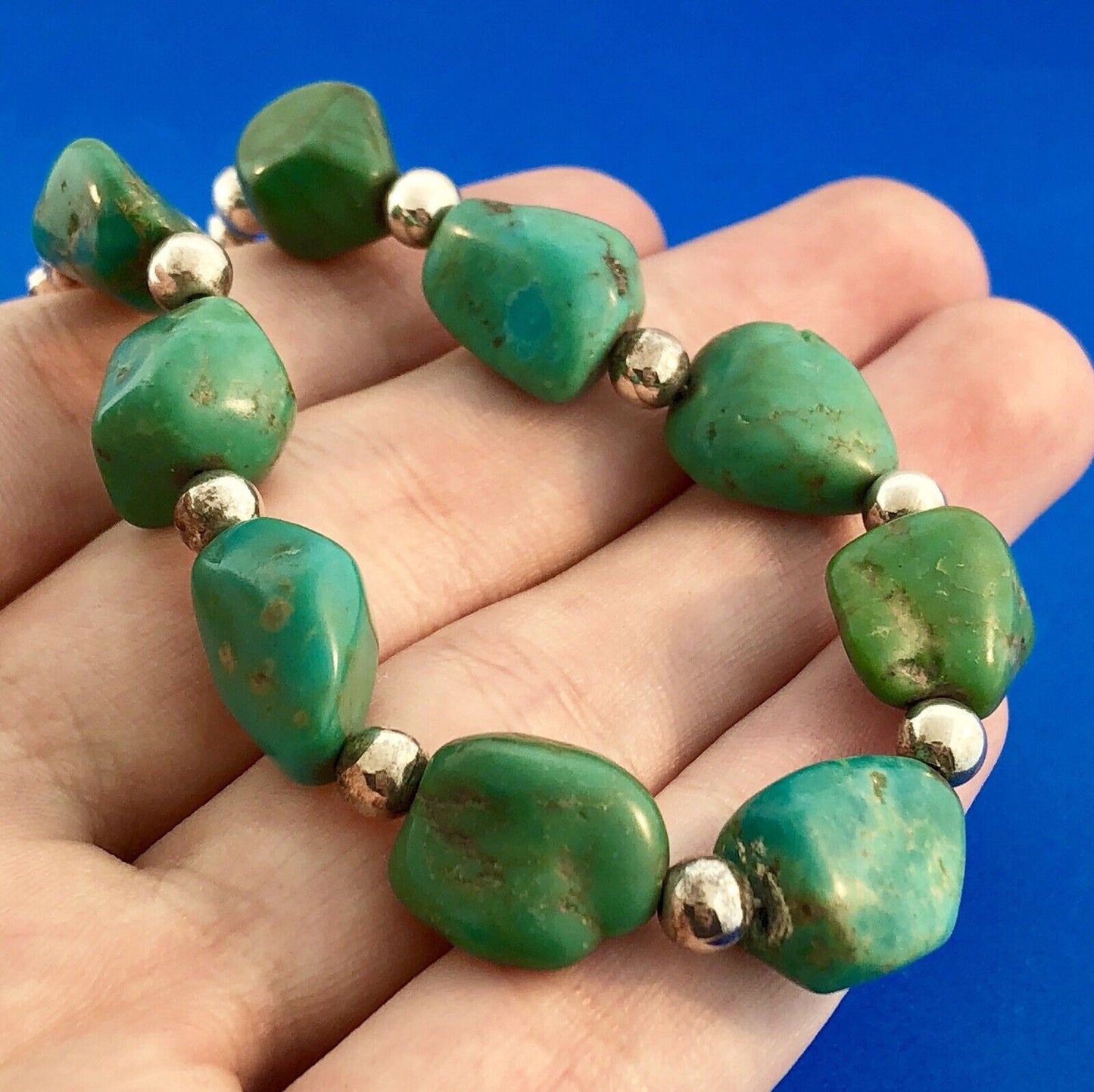 Native American Artisan Sterling Silver 925 Turquoise Chunky Toggle Bracelet