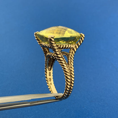 Designer Sterling Silver Vermeil Square Cushion Peridot Statement August Ring