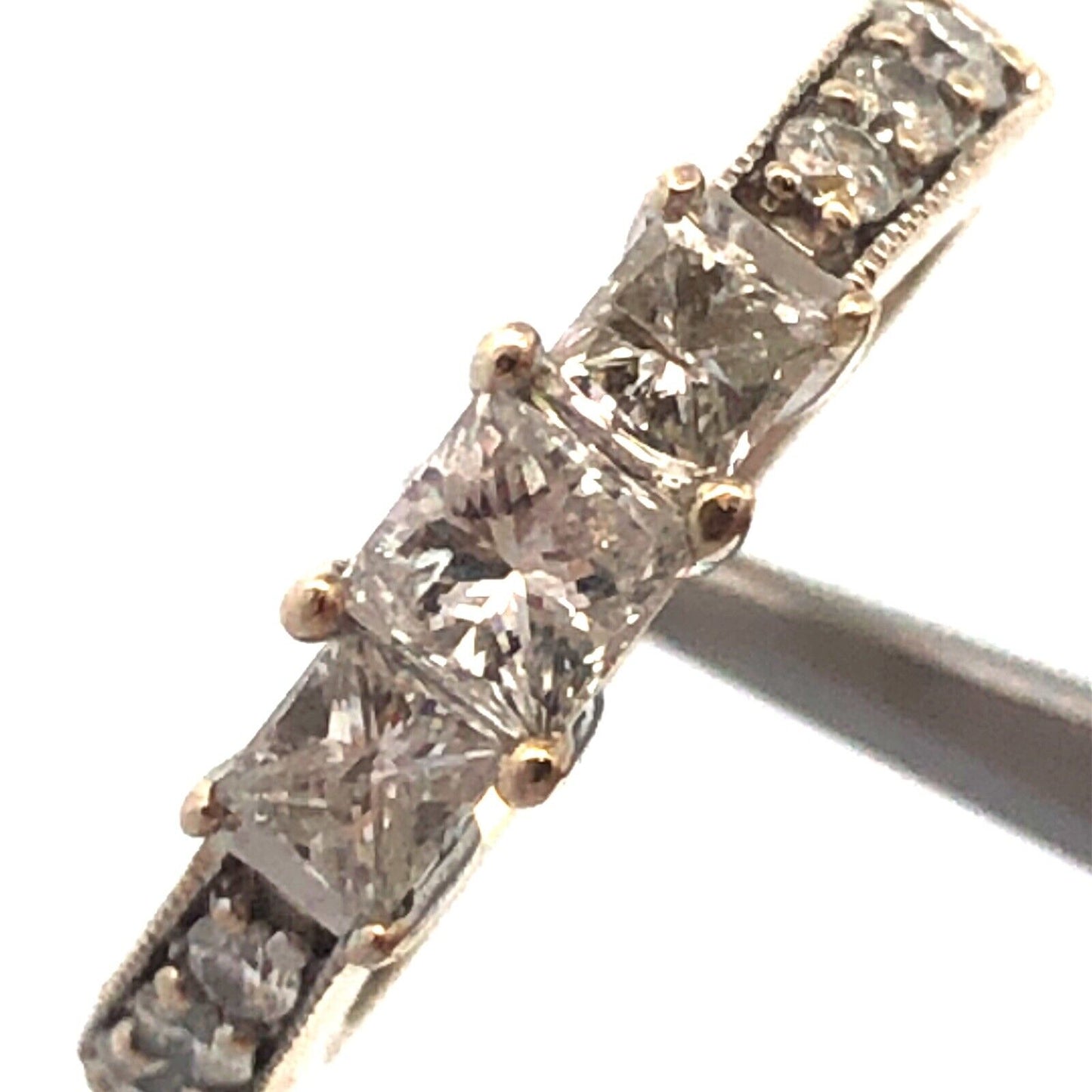 Gorgeous 14k White Gold IKS Triple Princess Diamond Engagement Ring Size 6.25