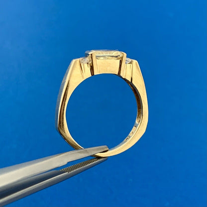 Designer EI 14K Yellow Gold Lemon Quartz Cubic Zirconia Accented Bar Dome Ring