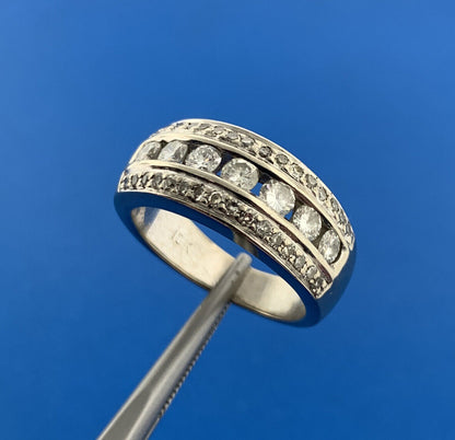 10K White Gold Channel Set Diamond Pave Accented Wide Anniversary Ring