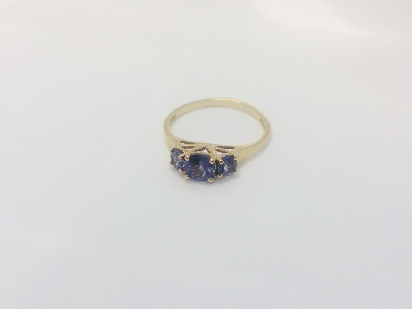 14K Yellow Gold Tanzanite Trio Bridal Anniversary Cocktail Ring