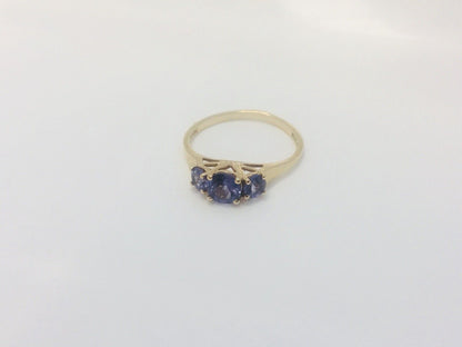 14K Yellow Gold Tanzanite Trio Bridal Anniversary Cocktail Ring