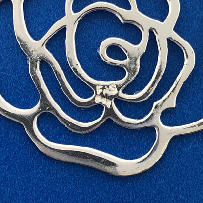 Designer FAS Sterling Silver 925 Openwork Rose Flower Dangle Hook Earrings
