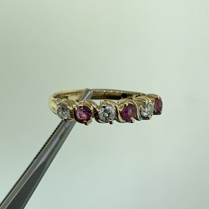 14K Yellow Gold Diamond Ruby July Birthday Wedding Anniversary Size 7 Band Ring