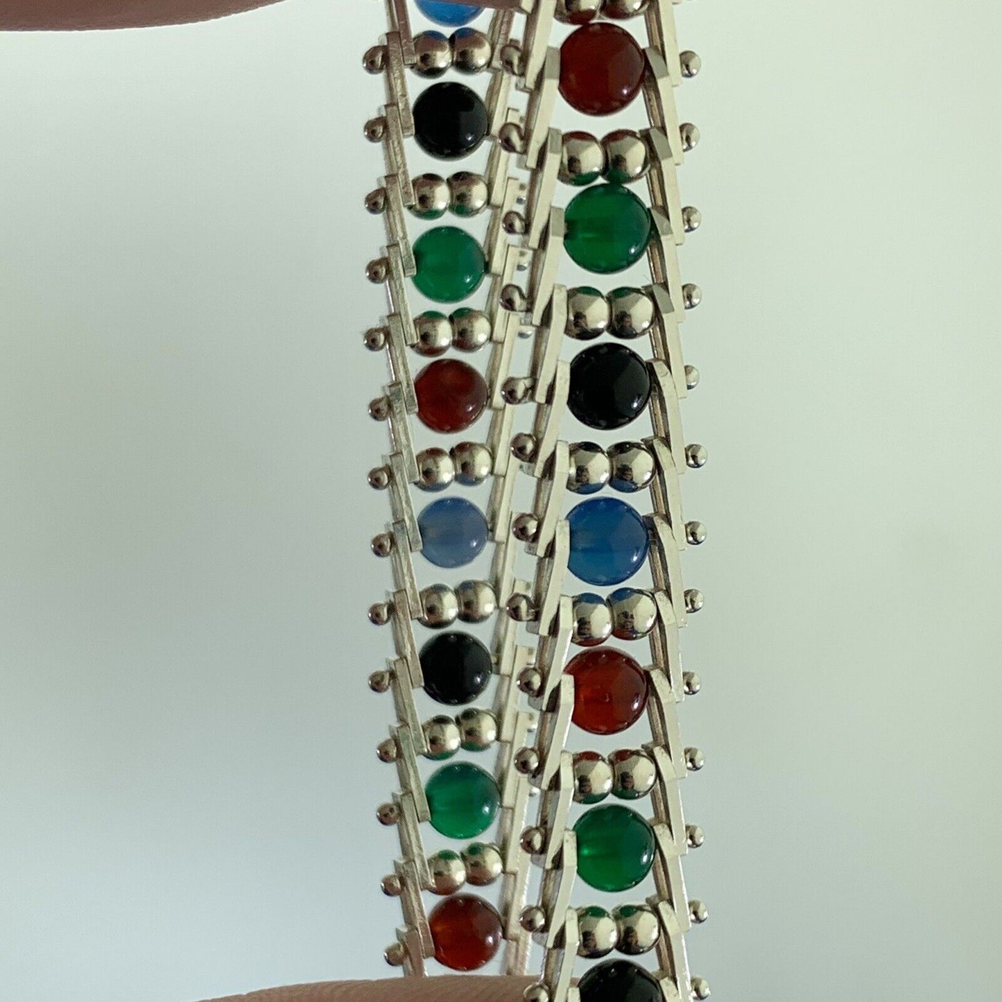 Designer Milor 925 Sterling Silver Riccio Rolling Mixed Gemstone Bead Bracelet
