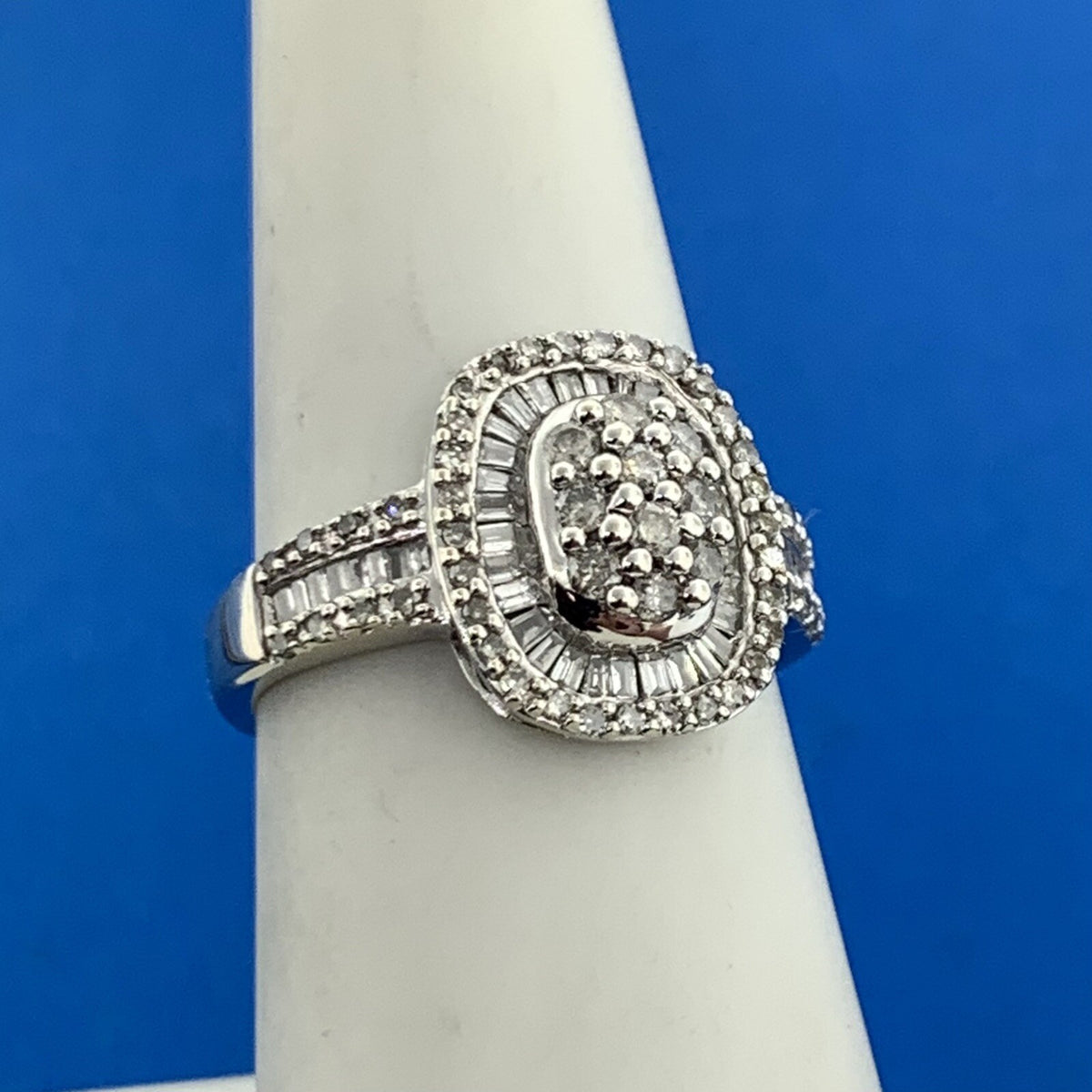 Designer 14K White Gold Diamond Cluster Double Halo Size 7 Engagement Ring