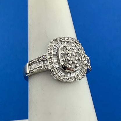 Designer 14K White Gold Diamond Cluster Double Halo Size 7 Engagement Ring