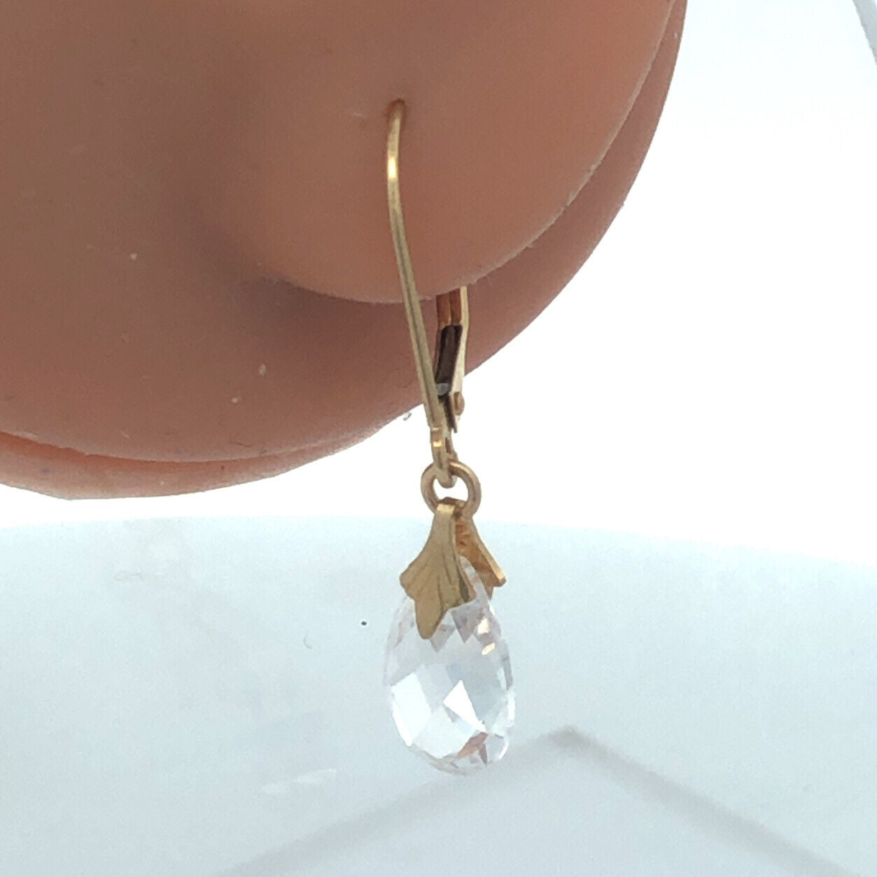 Designer JCM 14K Yellow Gold Cubic Zirconia Teardrop Leverback Dangle Earrings