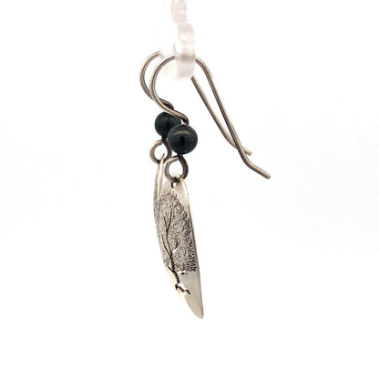 Native American Picto 925 Sterling Silver Hematite Tree Of Life Dangle Earrings