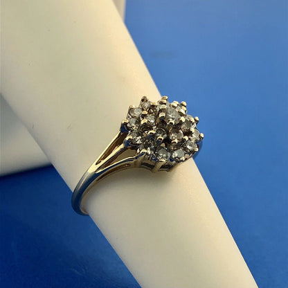 Estate 14K Yellow Gold Diamond Flower Cluster Engagement Anniversary Ring