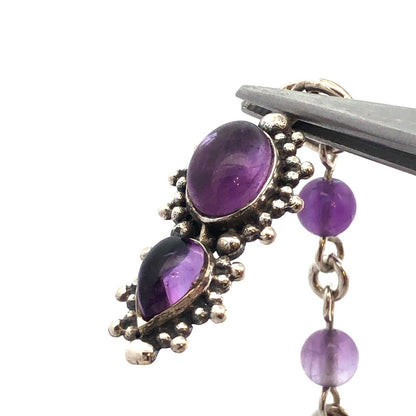 925 Sterling Silver Amethyst Beaded Pendant Necklace Lariat