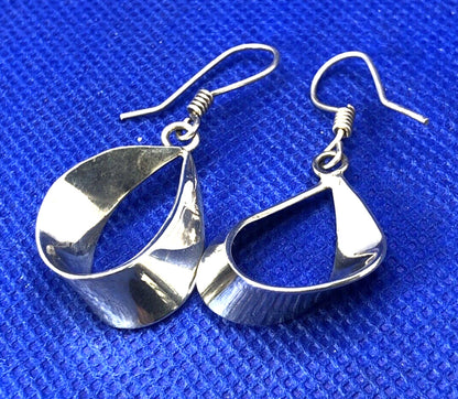 Taxco Mexico TC-131 925 Modernist Sterling Silver Loop Dangle Hook Earrings