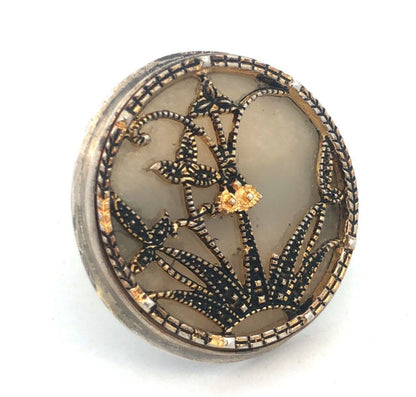 Lori Leavitt 925 Sterling Silver Gold Two Tone Asian White Jade Statement Ring