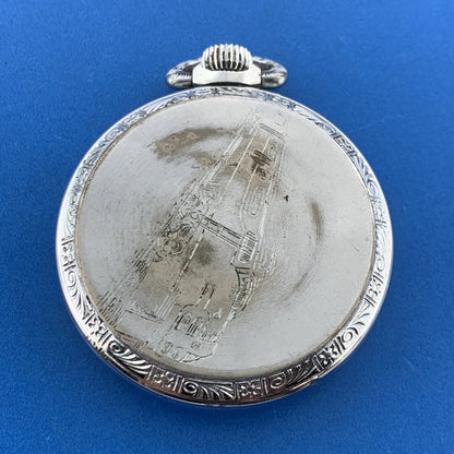 Vintage Villereuse Train Stainless Steel 17 Jewels Incabloc Swiss Pocket Watch