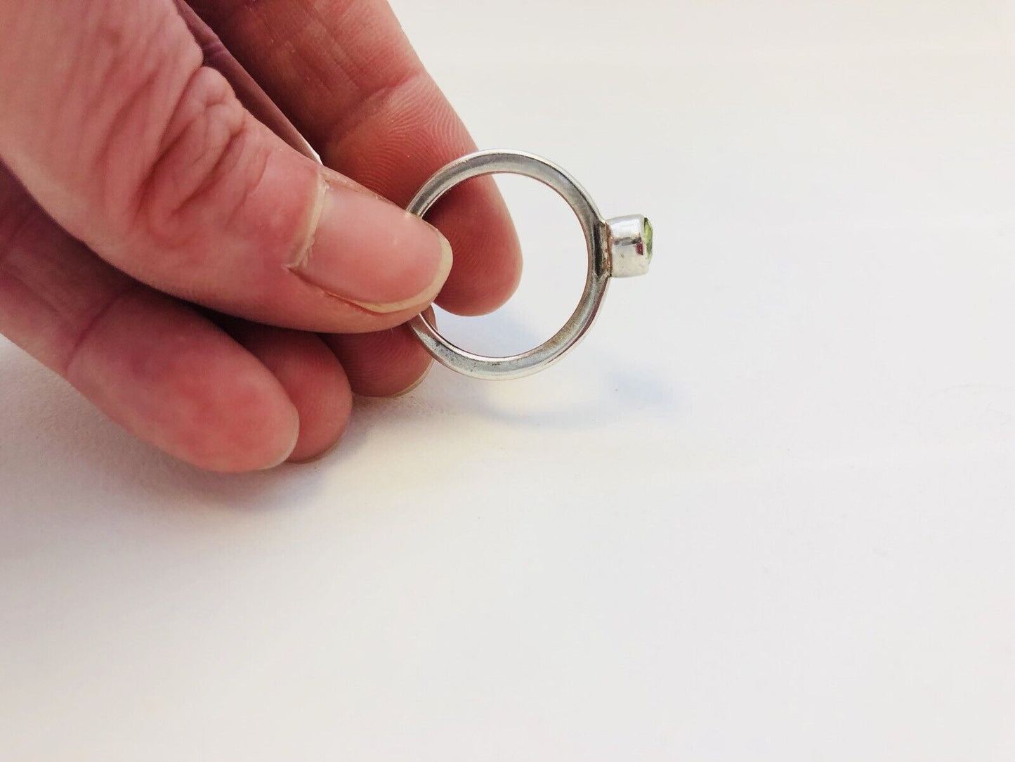 Designer Sterling Silver 925 Round Peridot Station Stackable Band Ring