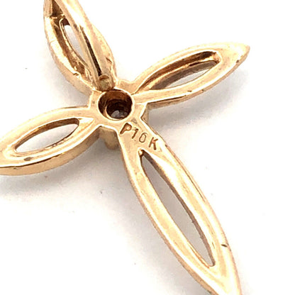 Designer P 10K Yellow Gold Round Diamond Solitaire Infinity Cross Pendant