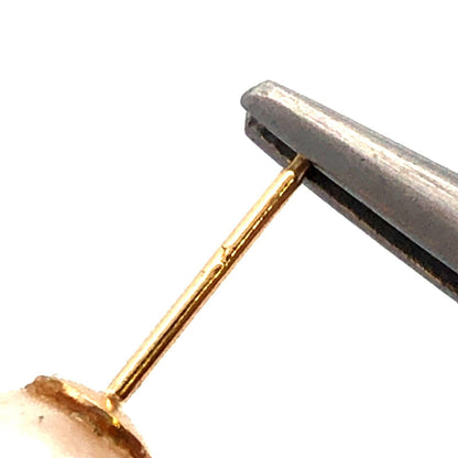 Designer 14K Yellow Gold White Pearl Solitaire June Anniversary Stud Earrings