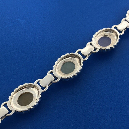 Sterling Silver Green Yellow Lavender Chalcedony Chakra Toggle Bracelet