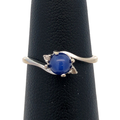 Vintage 10K White Gold Blue Star Sapphire Diamond Accented Cocktail Ring