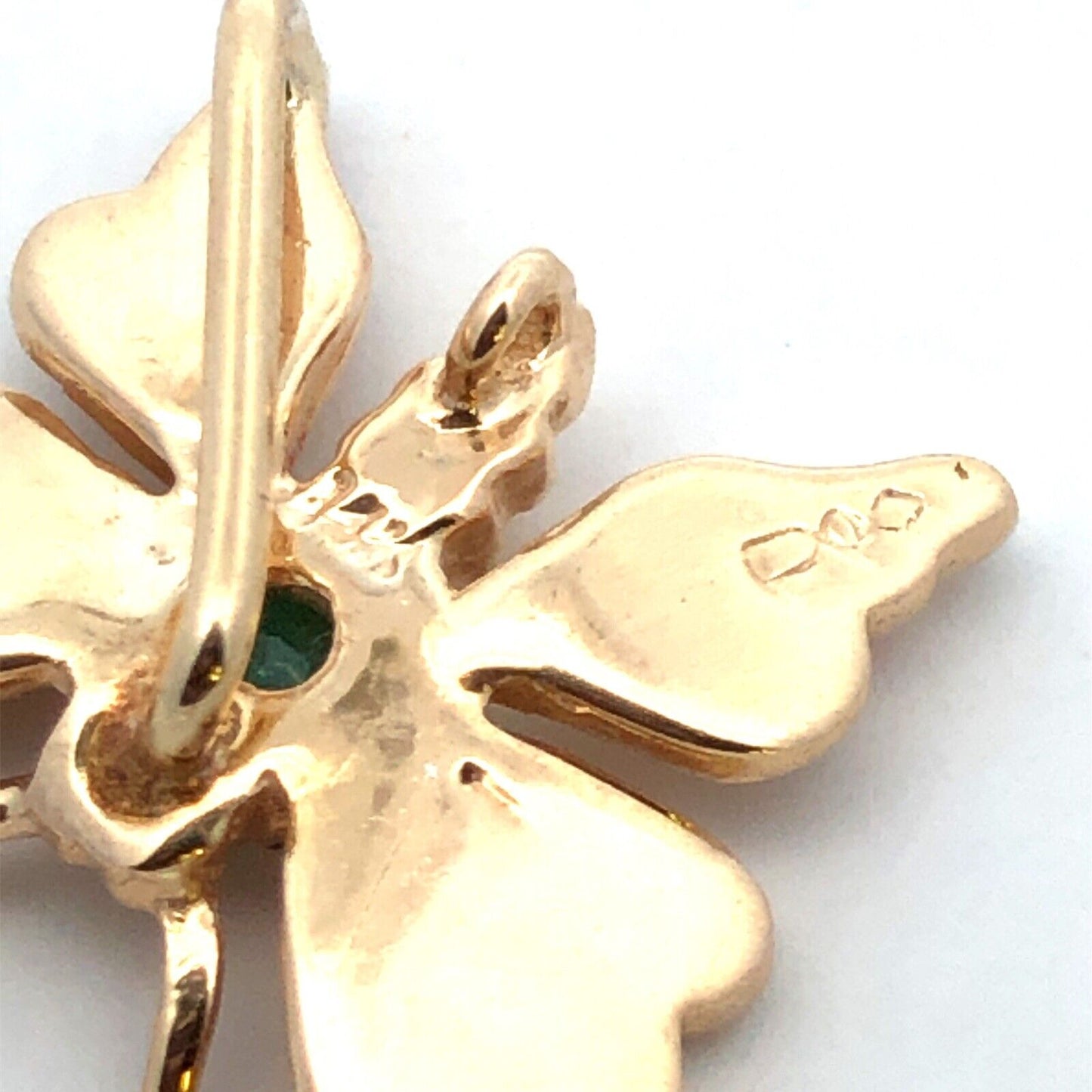 Designer 14K Yellow Gold Round Green Emerald Moth Butterfly Pendant