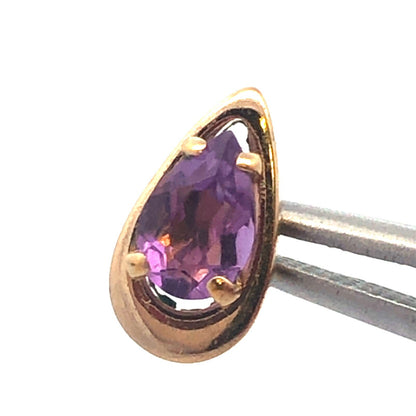 Vintage Stunning 10k Yellow Gold Pear Cut Amethyst Tear Drop Stud Earrings