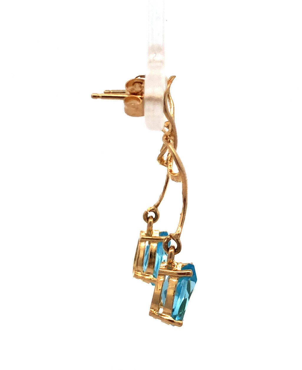 Designer ATL 14K Yellow Gold Pear Cut Blue Topaz Modernist Dangle Stud Earrings