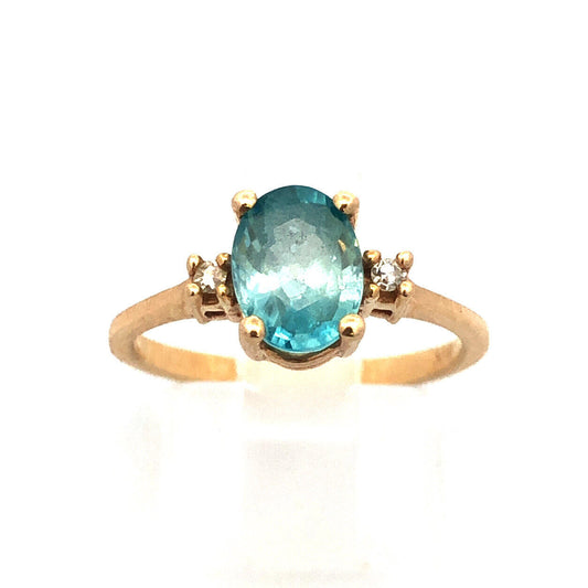 14k Yellow Gold Oval Blue Topaz Ring with Diamond Accents