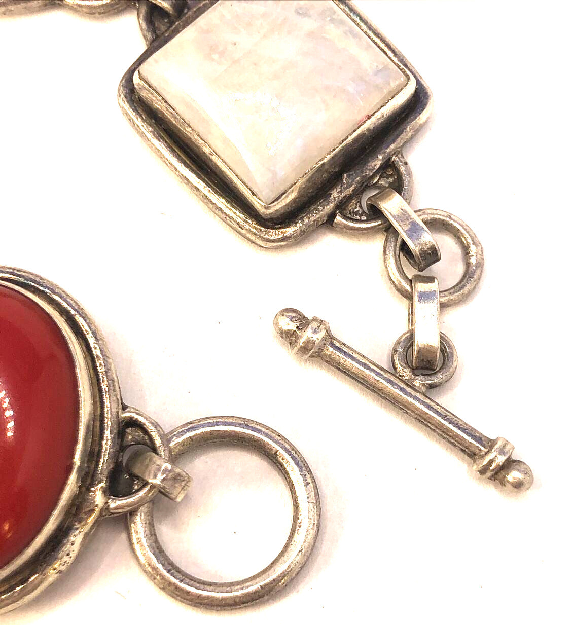 Multi Stone 925 Sterling Silver Chunky Statement Toggle Bracelet