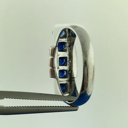 Gorgeous 10k White Gold Round Cut Sapphire Diamond Accent Channel Ring Size 6.5