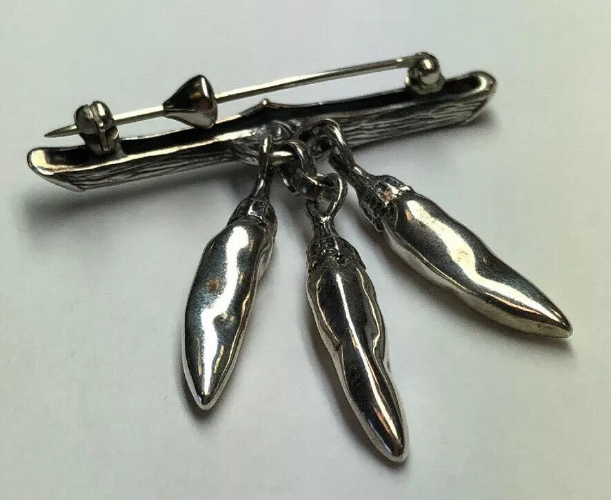 Vintage Mignon Faget Sterling Silver Bamboo Chili Peppers Charm Pin Brooch Rare