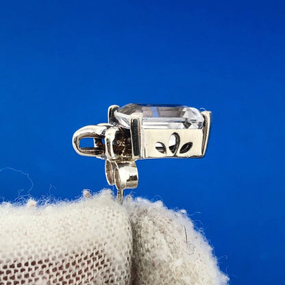 Stunning Sterling Silver 925 Emerald Cut Quartz Friction Back Stud Earrings