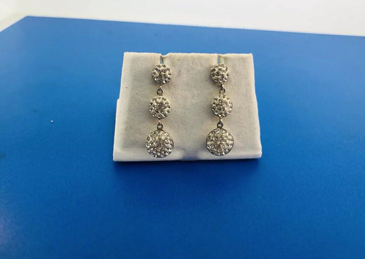 Retro Sterling Silver Cubic Zirconia Triple Drop Wedding Bridal Earrings