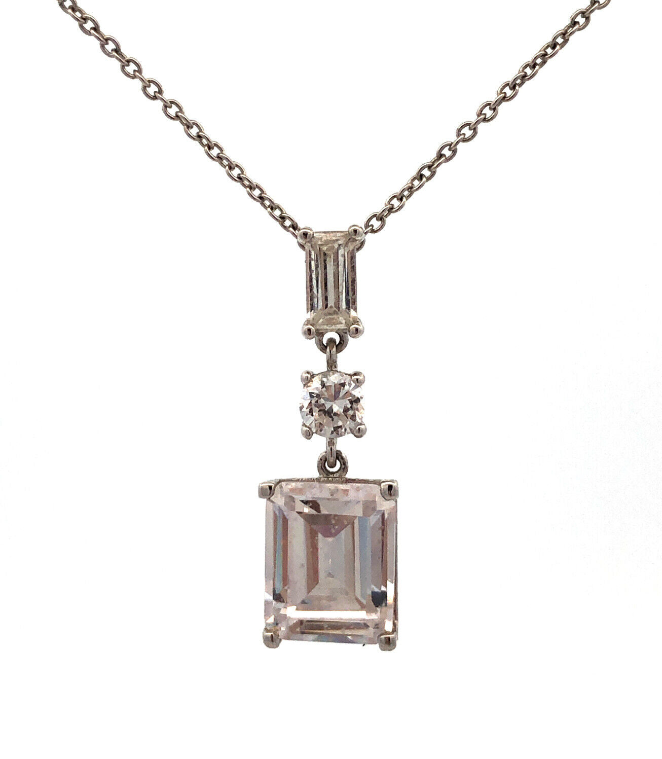 Designer 925 Sterling Silver Cubic Zirconia CZ Drop Dangle Pendant Necklace