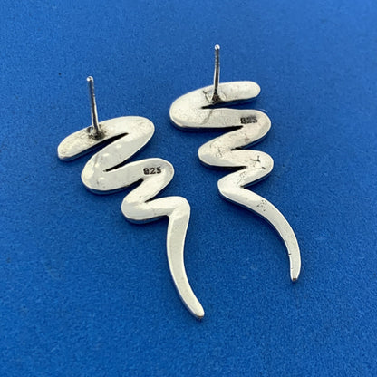 Stunning Sterling Silver 925 Marcasite Modernist Snake Zig-Zag Stud Earrings