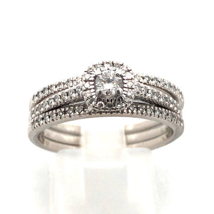 Beautiful 14k White Gold Round Diamond Trio Set Engagement Wedding Ring