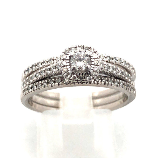 Beautiful 14k White Gold Round Diamond Trio Set Engagement Wedding Ring
