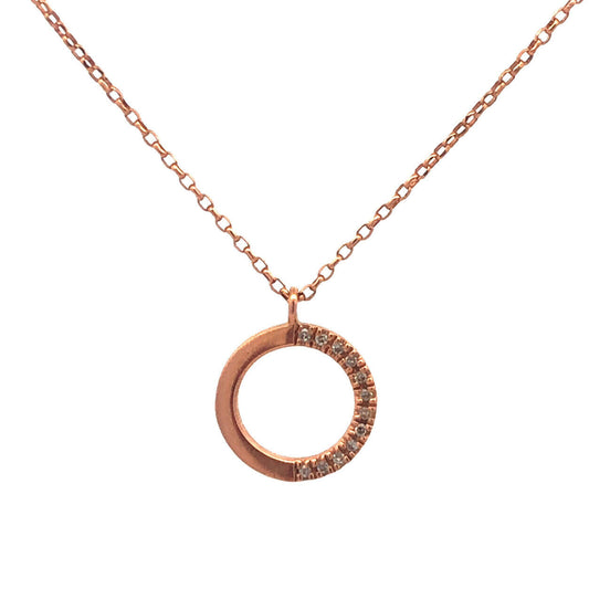 Designer 14K Rose Gold Diamond Infinity Eternity Circle Pendant Necklace