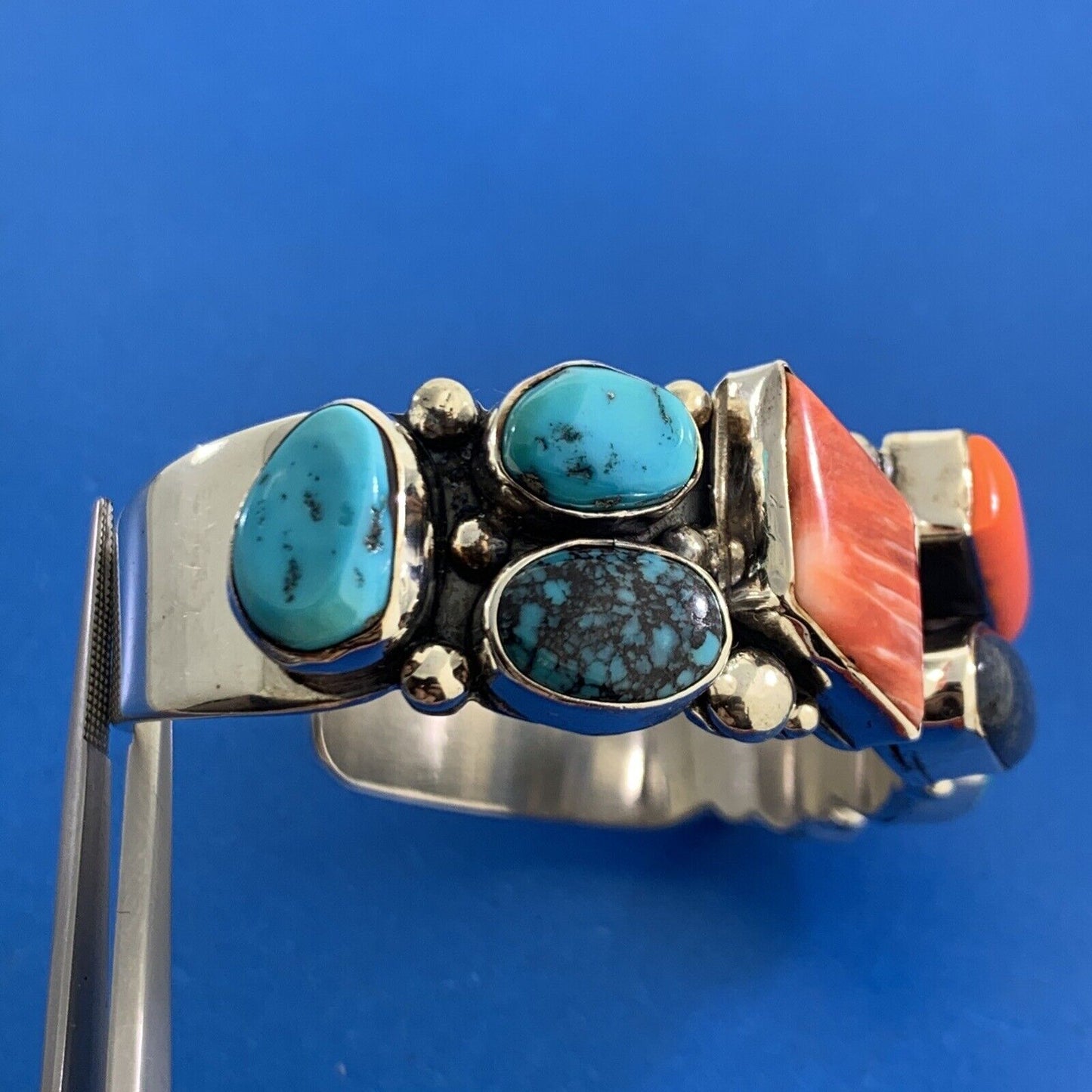 Sam Piaso Zuni Sterling Silver Turquoise Multi Gemstone Statement Cuff Bracelet