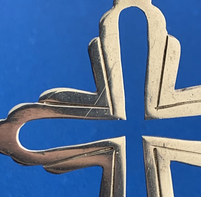 Vintage 925 Sterling Silver 3 Dimensional Midsize Cutout Cross Pendant