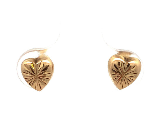 Beautiful 14K Yellow Gold Textured Heart Shaped Butterfly-Back Stud Earrings