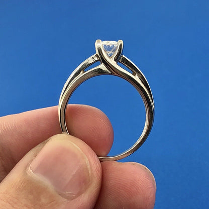 14K White Gold Diamonique Cubic Zirconia Oval Solitaire Accents Engagement Ring