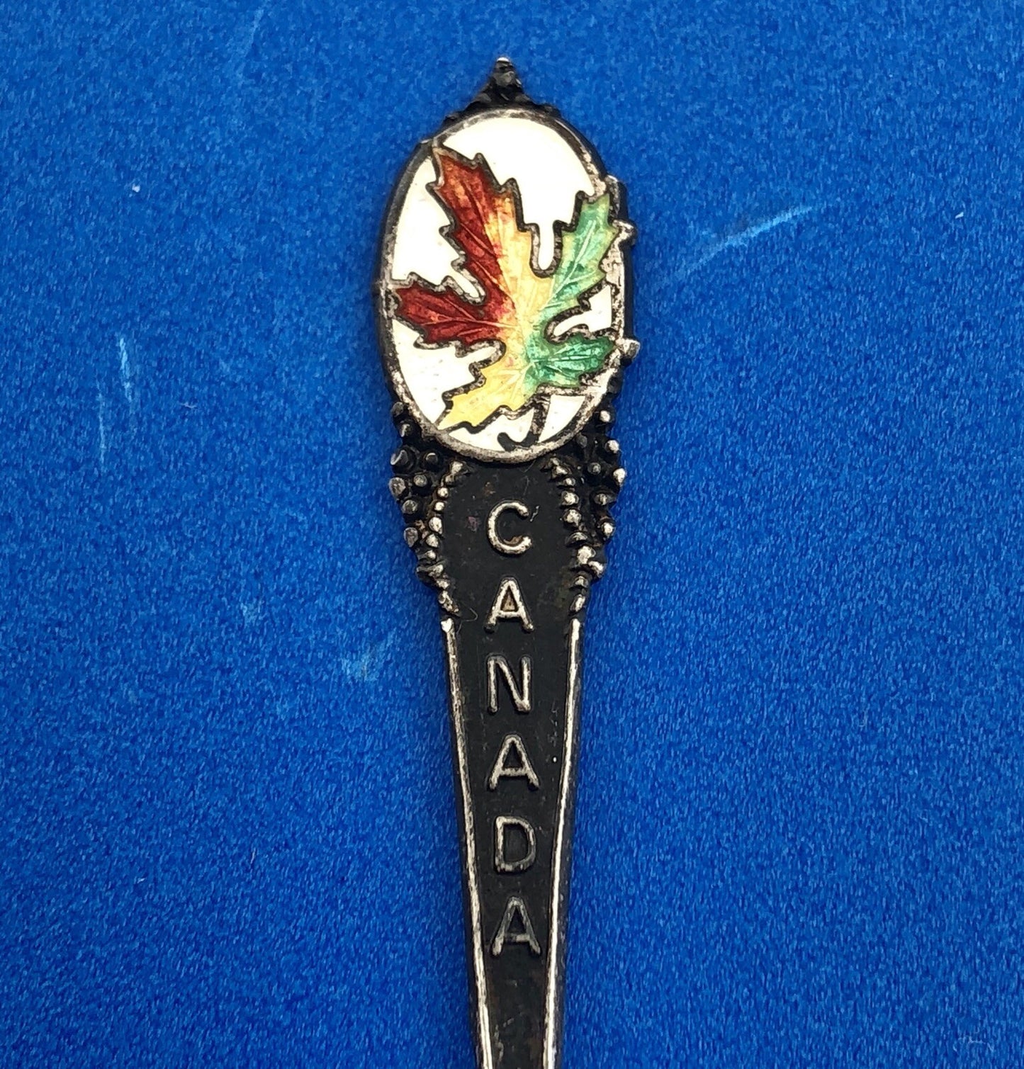 BMCo Sterling Silver Multi Color Enamel Canada Maple Leaf Souvenir Salt Spoon