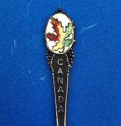 BMCo Sterling Silver Multi Color Enamel Canada Maple Leaf Souvenir Salt Spoon