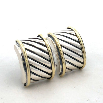 David Yurman 925 Sterling Silver 14K Gold Throroughbred Cable Wide Stud Earrings