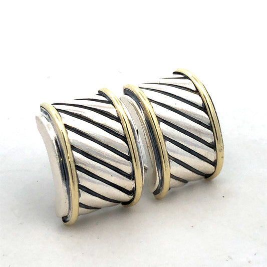 David Yurman 925 Sterling Silver 14K Gold Throroughbred Cable Wide Stud Earrings