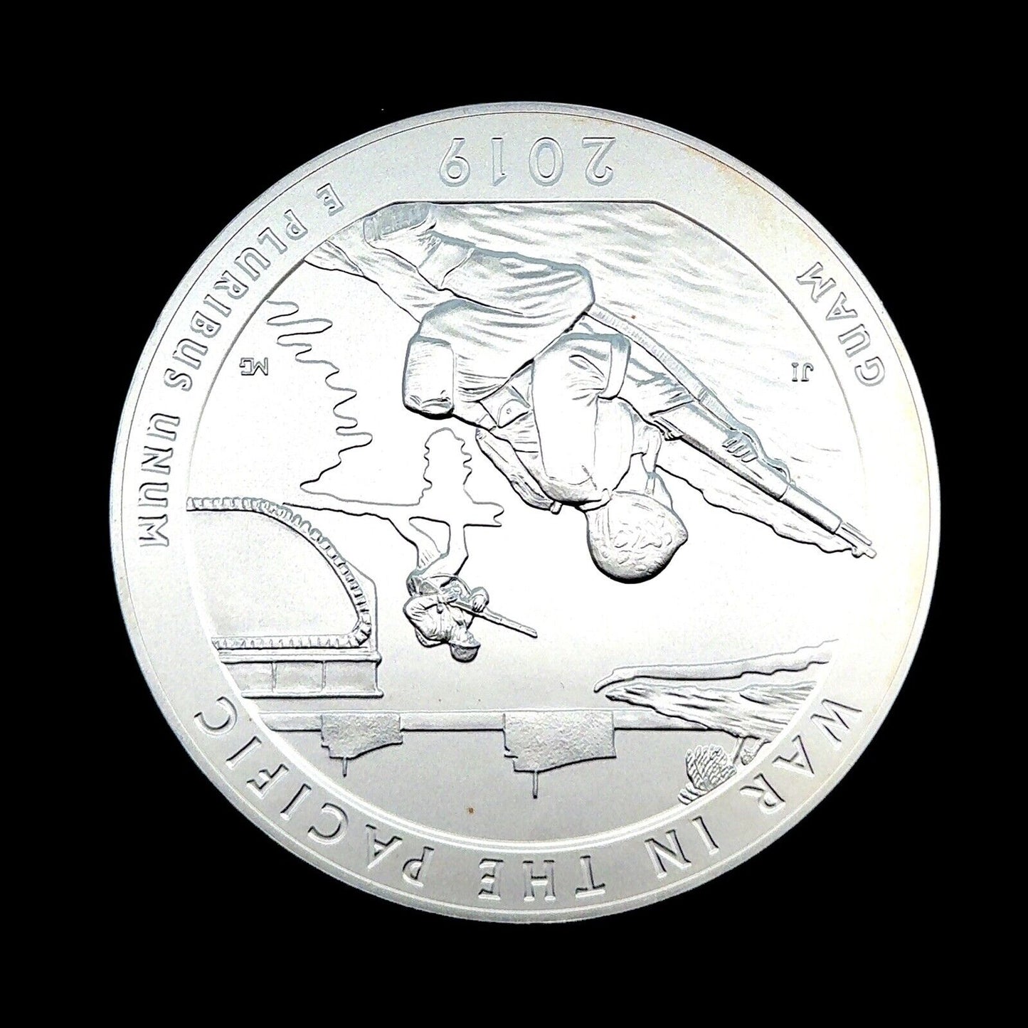 2019 P America The Beautiful Guam War in The Pacific 5 oz Silver Quarter Coin