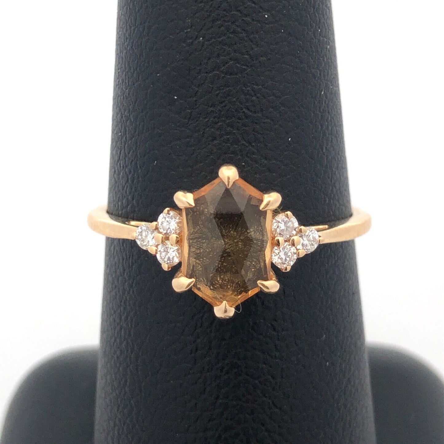 Designer 14K Yellow Gold Citrine Diamond Accented Cocktail Size 7.5 Ring