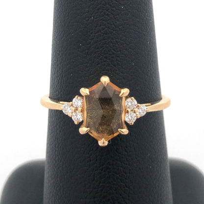Designer 14K Yellow Gold Citrine Diamond Accented Cocktail Size 7.5 Ring
