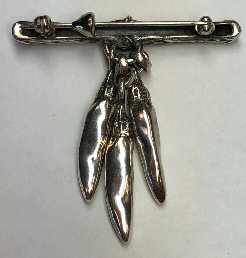 Vintage Mignon Faget Sterling Silver Bamboo Chili Peppers Charm Pin Brooch Rare